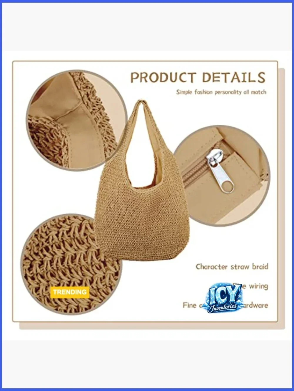 Natural Straw Rattan Basket Weave Hobo Tote Beach Handbag
